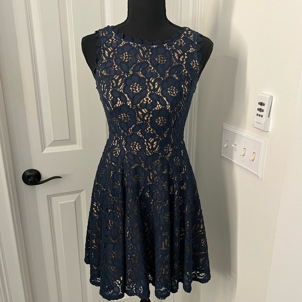 Jodi Kristopher Navy Lace Mini Dress
